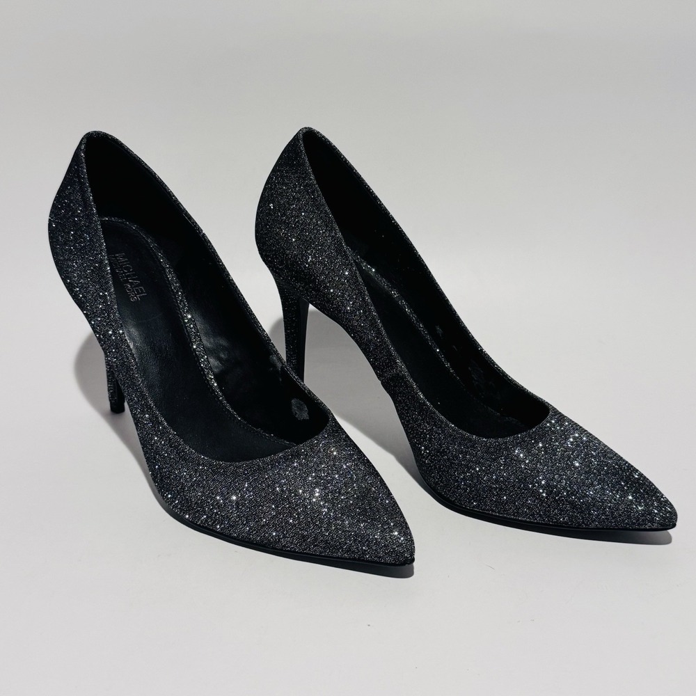 Michael Kors Claire Black Glitter Pumps Pointed Toe Stiletto Heels Size 9 EUC